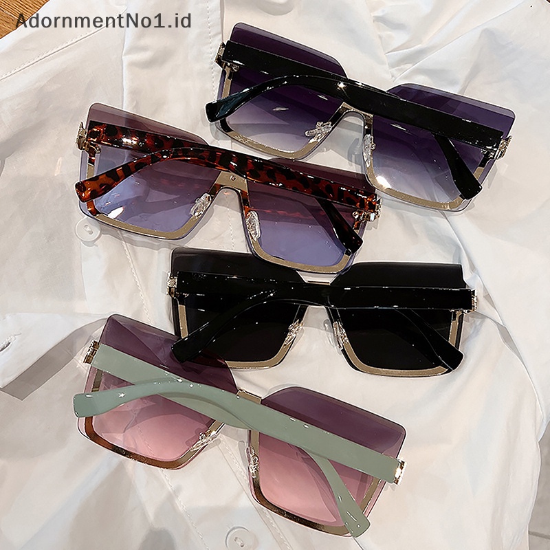 [AdornmentNo1] Fashion Square Rimless Frame Kacamata Hitam Wanita Klasik Outdoor UV400 Sunglasses [ID]