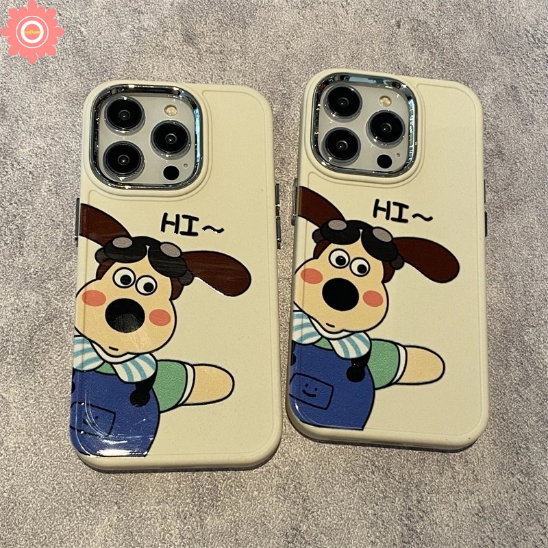 IPHONE 3d Mainan Anjing Lucu Plating Metal Frame Case Kompatibel Untuk Iphone7 8 Plus XR 11 12 14 13 Pro MAX 7plus X 8plus XS MAX Kartun Wallace Dan Gromit Electroplate Soft Cover