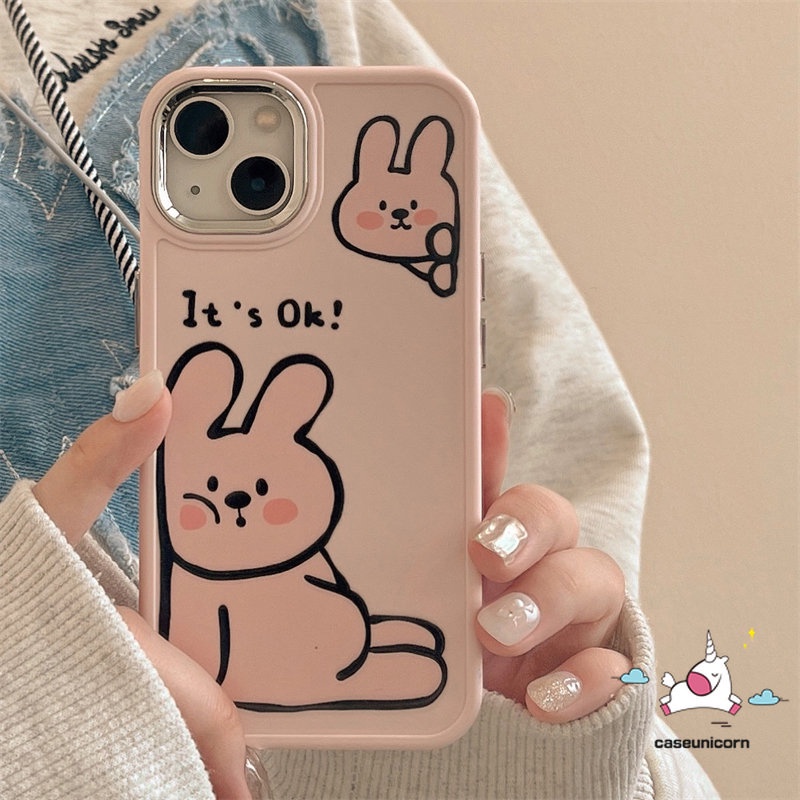 IPHONE Lovers Phone Case Kompatibel Untuk Iphone14 11 12 13 Pro Max7 8 Plus XR X XS MAX Kartun Lucu Lukisan Cat Minyak Cute Dog Rabbit Lembut Mewah Plating Metal Frame Lensa Pasangan Cover
