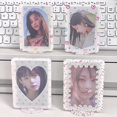 Ins 3inch Bingkai Foto Akrilik Lucu Cinta Hati Card Holder Idol Photocard Pelindung Case Desktop Decor Pajangan Bingkai