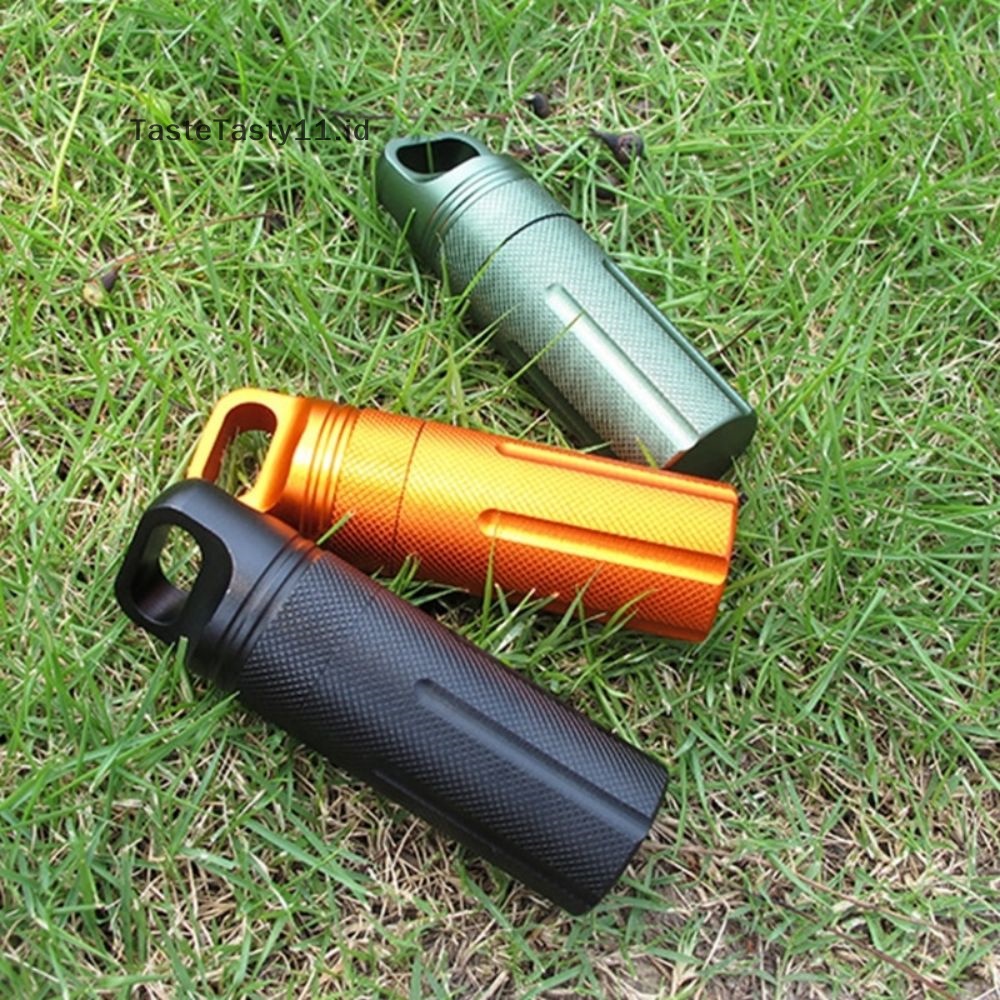 Tastetasty Aluminium Alloy Botol Wadah Pil Kedap Udara Portabel Outdoor Single Chambe.