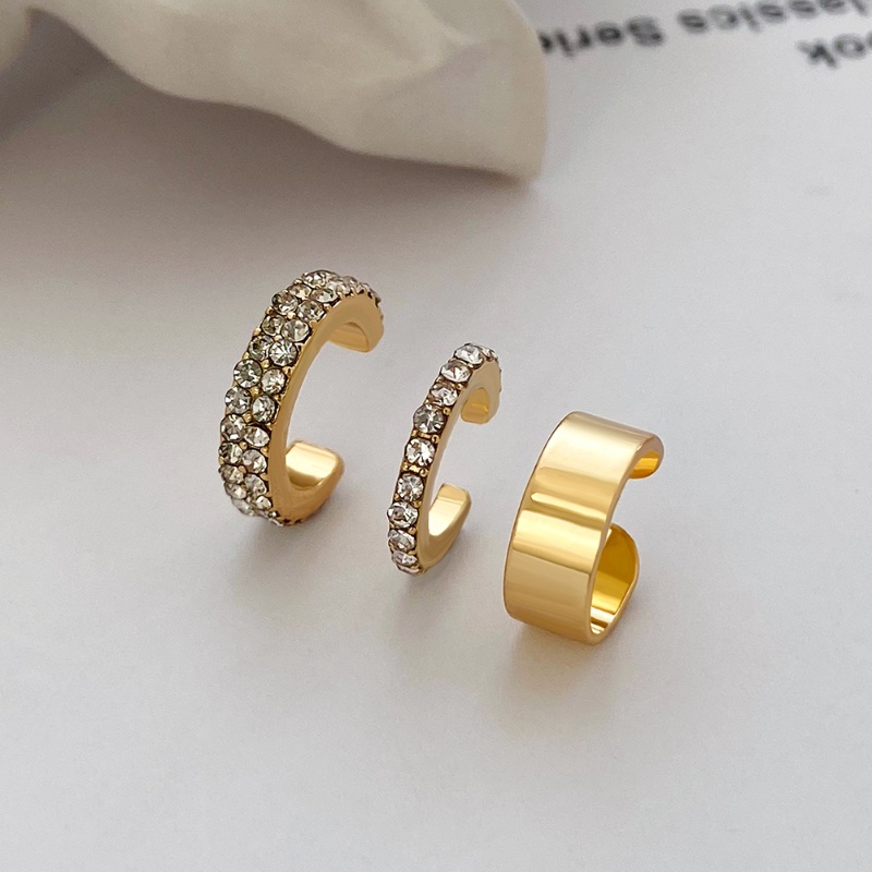 3pcs/vintage Mewah Zirkon C-Type Ear Clip Set Sederhana Fashion Anting Klip Emas