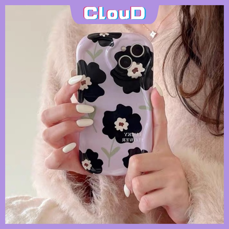 IPHONE Case Bunga Segar Kompatibel Untuk Iphone11 14 13 12 Pro Max 7plus XR X XS Max 7 6 6s 8plus SE 2020 Shockproof Airbag Glossy 3D Wavy Curved Edge Soft Tpu Floral Cover