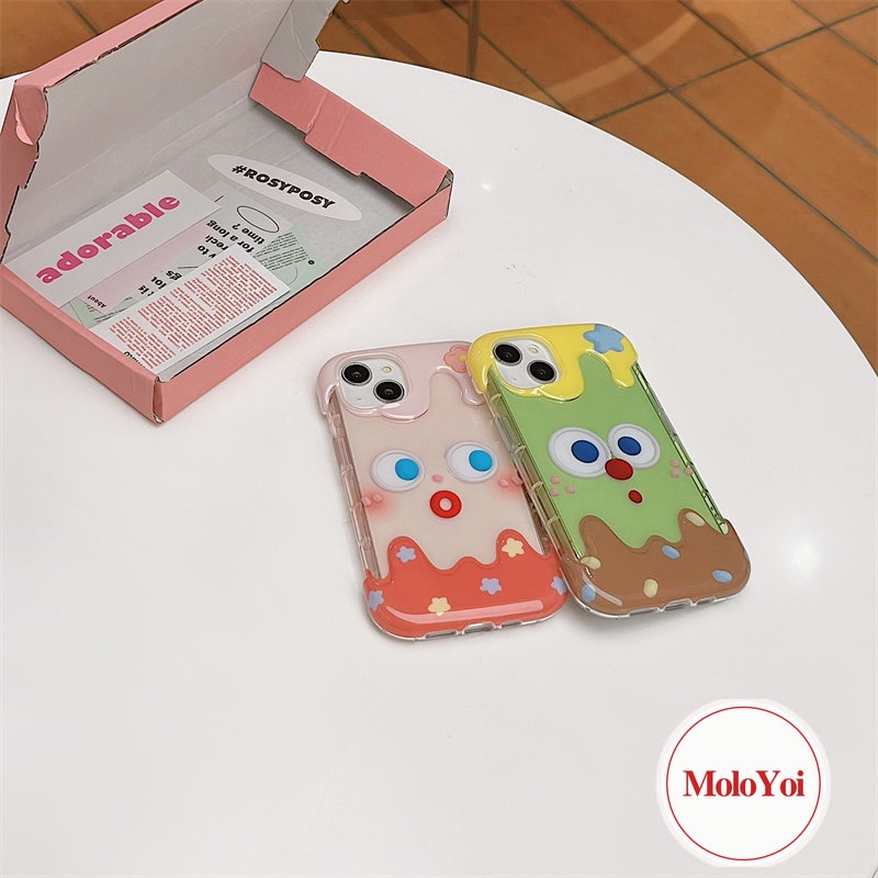 Casing Silikon Lembut Es Krim 3D Estetik Korea Kompatibel Untuk IPhone XR XS X Max 8Plus 7Plus 14 12 13 11 Pro Max8 7 Plus SE 2020 Kartun Pasangan Ekspresi Lucu Imut Penutup Belakang