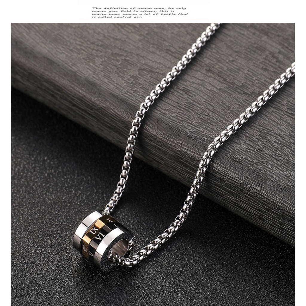 Kalung Pria Titanium Steel-Roman numerals di jamin Anti Karat Anti Pudar dengan Titanium Steel Men's Necklace  Desain Keren arctic deer