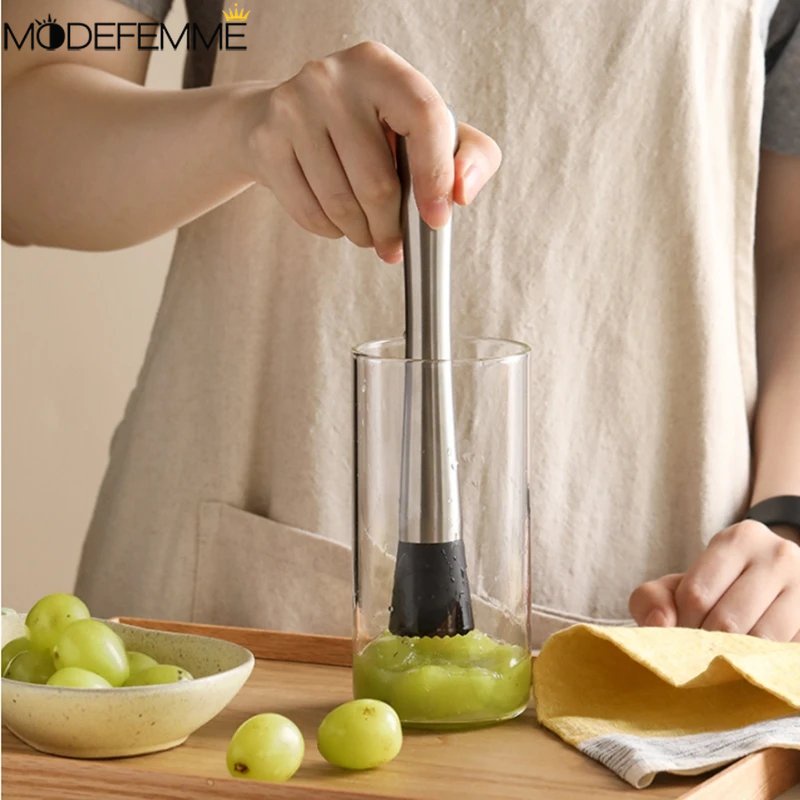 Ice Crusher Nyaman Grip Barware Alat Penghancur Es DIY Minuman Muddler Cocktail Stirrer Shaker Barware Pecah Es Loli Tahan Lama Stainless Steel Tongkat Pencampuran Anggur