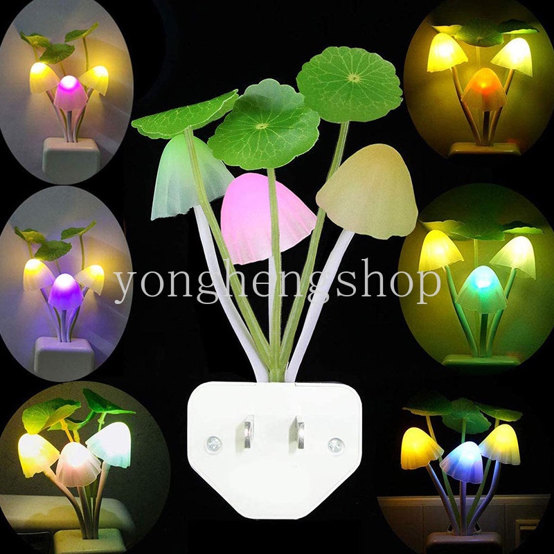 Eu Plug Light Sense Control Night Light Lucu Jamur Berbentuk Lampu Samping Tempat Tidur Untuk Kamar Anak Lampu Malam LED Dekorasi Rumah Lampu