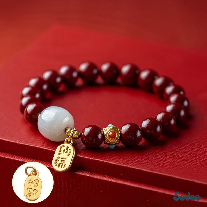 Gelang Manik/Gelang Batu Cinnabar Imitasi Tinggi Hetian Jade Merah Ungu Pasir Emas Perhiasan Beruntu