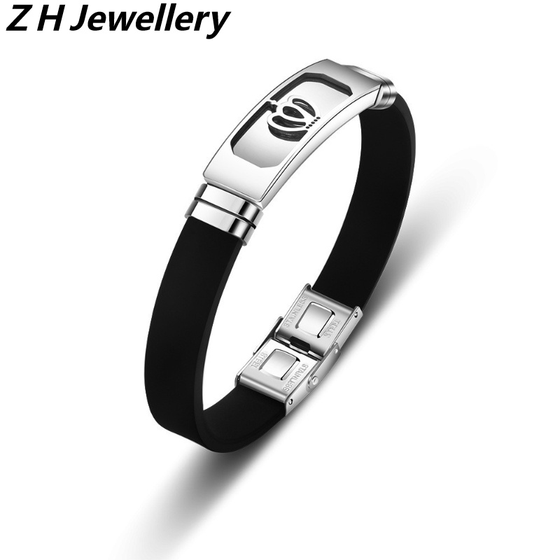 Z H Perhiasan Vintage Hip Hop Rock Stainless Steel Silikon Gelang Pria Dan Wanita Fashion Mahkota Gelang Hip Hop Pesta Perhiasan Aksesoris