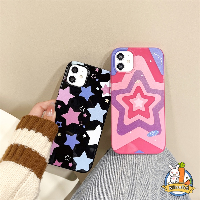 IPHONE Casing Kompatibel Untuk Iphone14 13 12 11 Pro Max X Xr Xs Max8 7 6 6s Plus SE Motif Bintang Mewah Lapisan Ganda Dicetak Ponsel Case Lensa Anti Gores Silikon Cover Pelindung