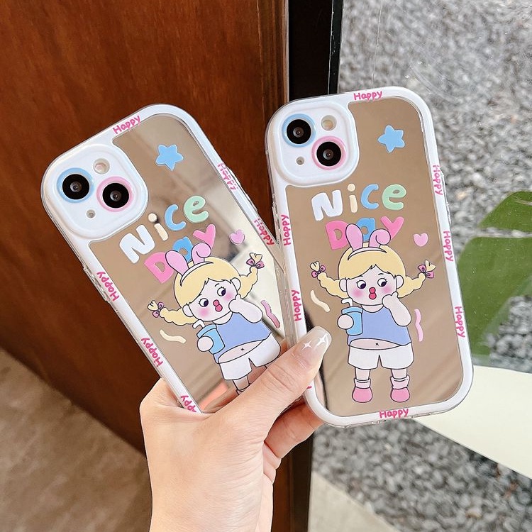 【Ice Cream Mirror】Happy Nice Day Girl Soft Case IPhone 11 12 13 14 Pro Max Women's Gift Cute Phone Case Make up