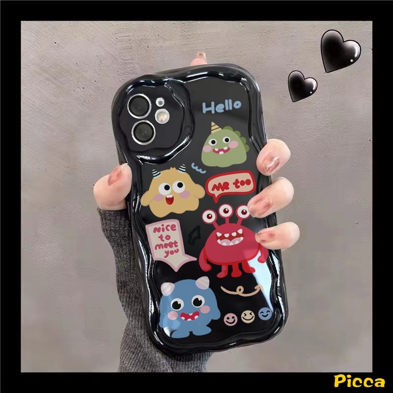 Kartun Monster Kecil Lucu Lucu Clown Case Untuk Realme C53 C15 C12 C21Y C25 C20A C25Y C55 C31 C35 5 7i 6i 5s 5i C11 C20 C25s C17 C3 C2 C1 C30 C21 C33 3D Penutup Tepi Bergelombang Lengkung