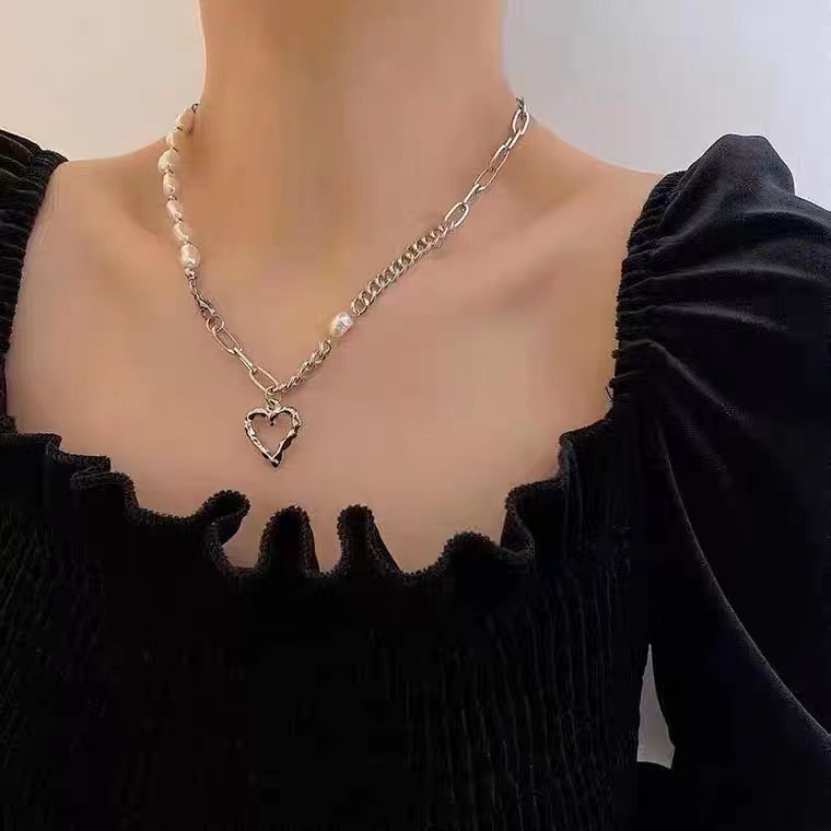 Kalung Hati Mutiara Niche Mewah Ringan Kalung Klavikula High-End