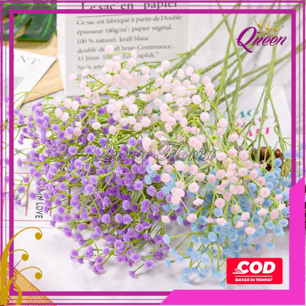 1 PCS Bunga Pikkok Tangkai Panjang Cabang 5 Artificial Bunga Baby Breath Warna Peacock untuk Dekoras