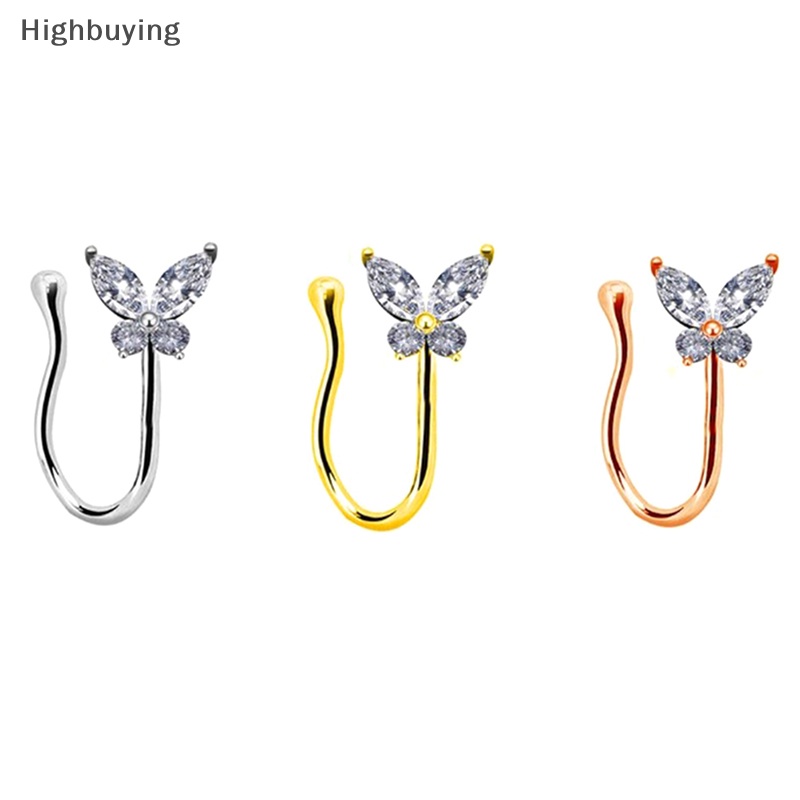 Hbid Cincin Hidung Palsu Kupu Kupu Non Clip On Nose Ring Manset Hidung Fake Glory