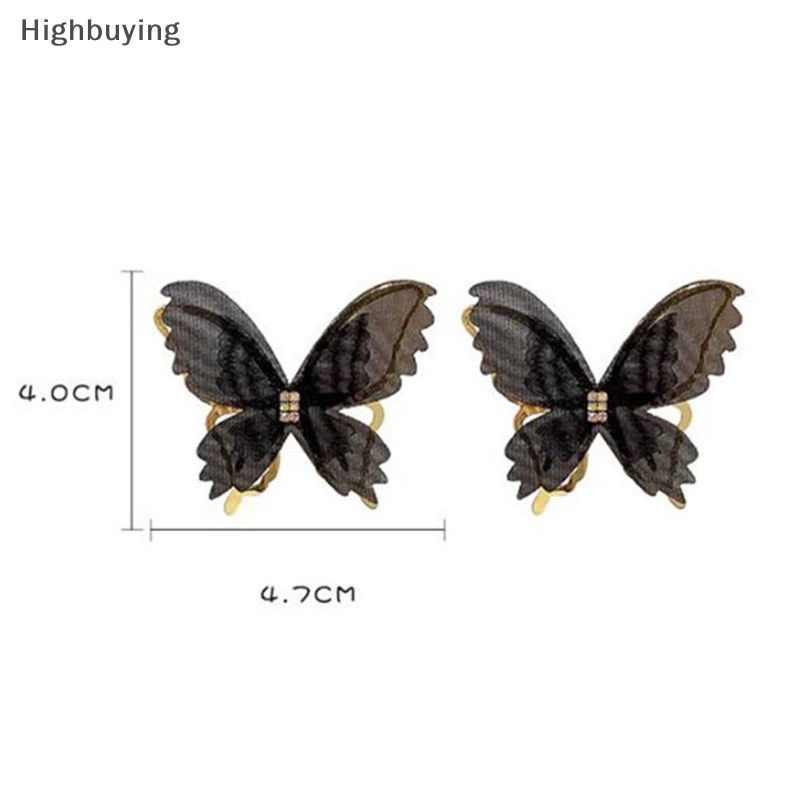 Hbid Anting Kupu-Kupu Jala Besar Romantis Tulle Hewan Hitam Putih Butterfly Stud Earrings Pesta Pernikahan Fashion Perhiasan Glory