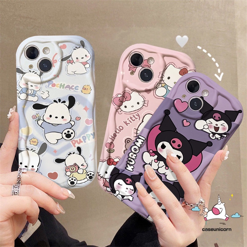 Untuk Redmi 10C A1 A2 10 9 9T 9A 10A 9C NFC Redmi Note 10s 11 11s 10Pro 10 Pro Max Plus Poco M3 Imut Kuromi Pochacc Kartun Hello Kitty Lembut 3D Bergelombang Tepi Glossy Case