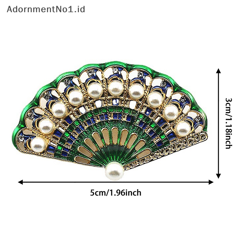 [AdornmentNo1] Fashion Vintage Menetes Minyak Enamel Kipas Bros Bertabur Berlian Mutiara Bros Pin Korsase Antik Pakaian Perhiasan Syal Gesper [ID]