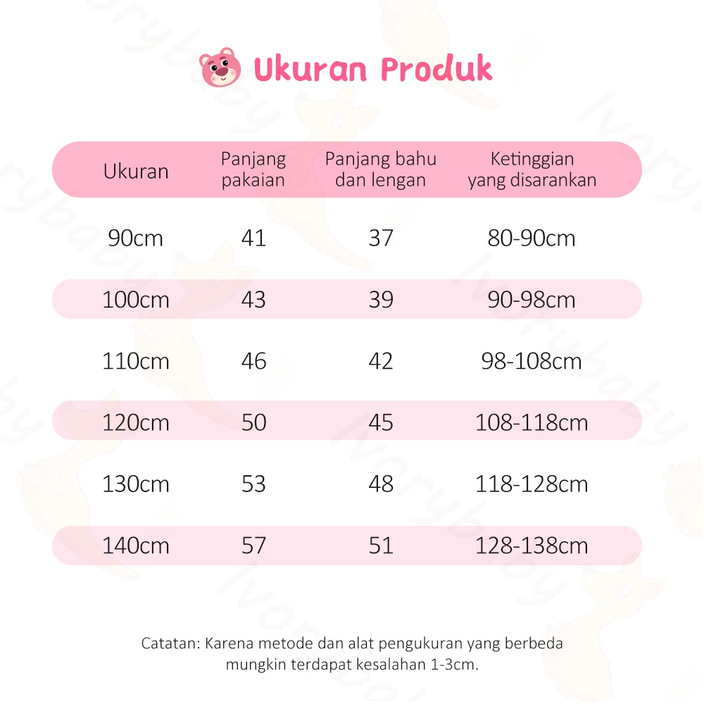 Ivorybaby Pinky bear T-shirt Kaos anak perempuan katun Baju anak cewek