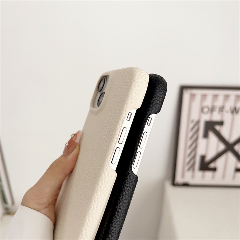 IPHONE Casing Ponsel Warna solid Bahan Kulit Untuk Iphone12 13 14 Pro max hard case Tipis Dan Ringan14 plus Casing PC non-slip Tepi Lurus Minimalis Apple12