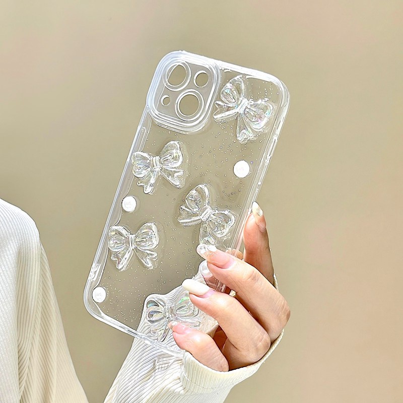 3D Crystal Clear Pearl Butterfly Soft Case for IPhone 7 8 Plus X XS XR XS Max 11 13 12 14 PRO Max 14 Plus Clear Phone Case for Girl Women Gift