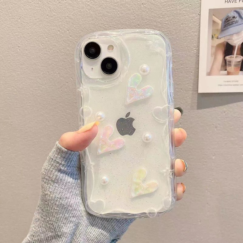 3D Crystal Laser Love Pearl Soft Case for IPhone 7 8 Plus X XS XR XS Max 11 13 12 14 PRO Max 14 Plus Clear Phone Case for Girl Women Gift