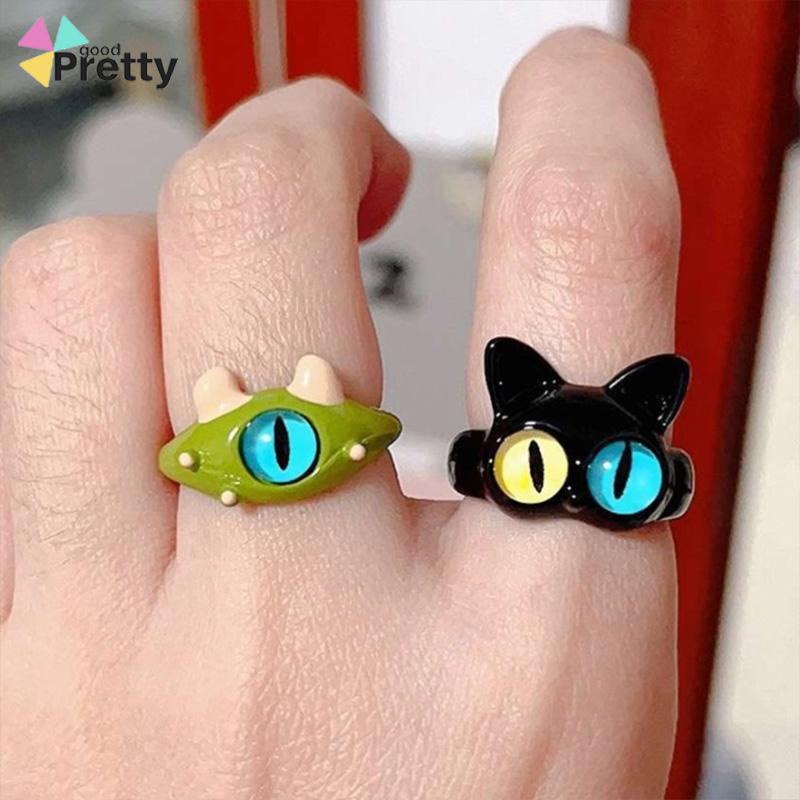 Fashion Indah Resin Besar Bermata Biru Kucing Hitam Wanita Perhiasan Hadiah - PD