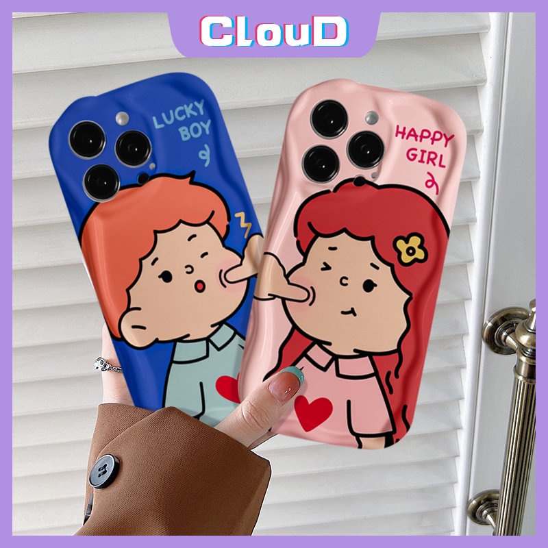 Pasangan Case Untuk Realme C35 C11 C25Y C20 C33 C12 C31 C30 C15 C21 C25 C55 5 9i 5i 7i 6i 5s C21Y C25s C20A C3 C17 Lembut 3D Bergelombang Melengkung Tepi Kartun Lucu Beruntung Anak Laki-Laki Perempuan Kekasih Cover