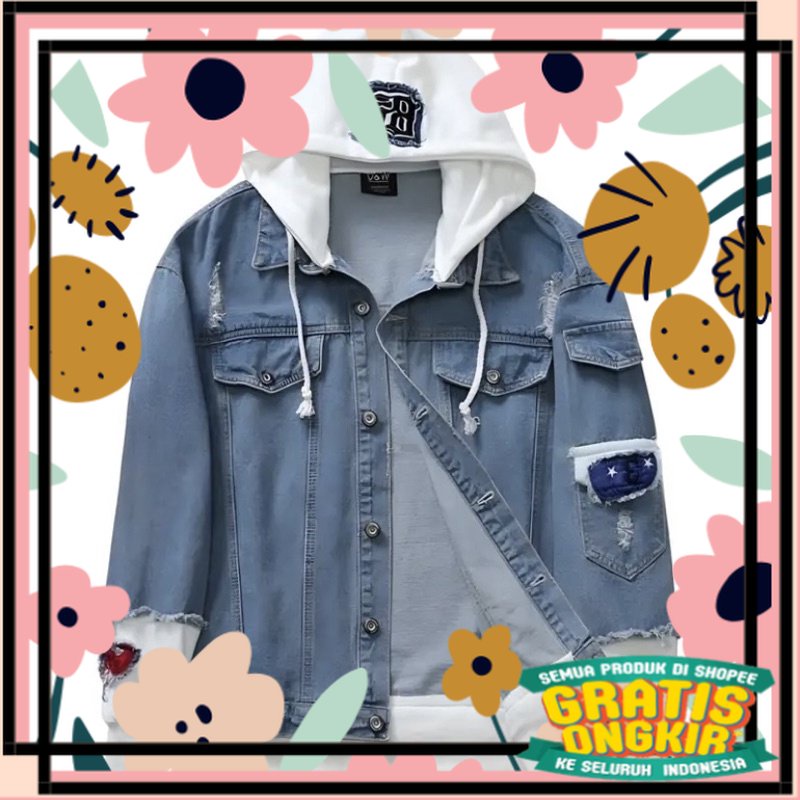 JAKET JEANS PRIA KOREAN STYLE/ JAKET JEANS COWOK KOMBINASI/ Spesial Terbatas Tebal