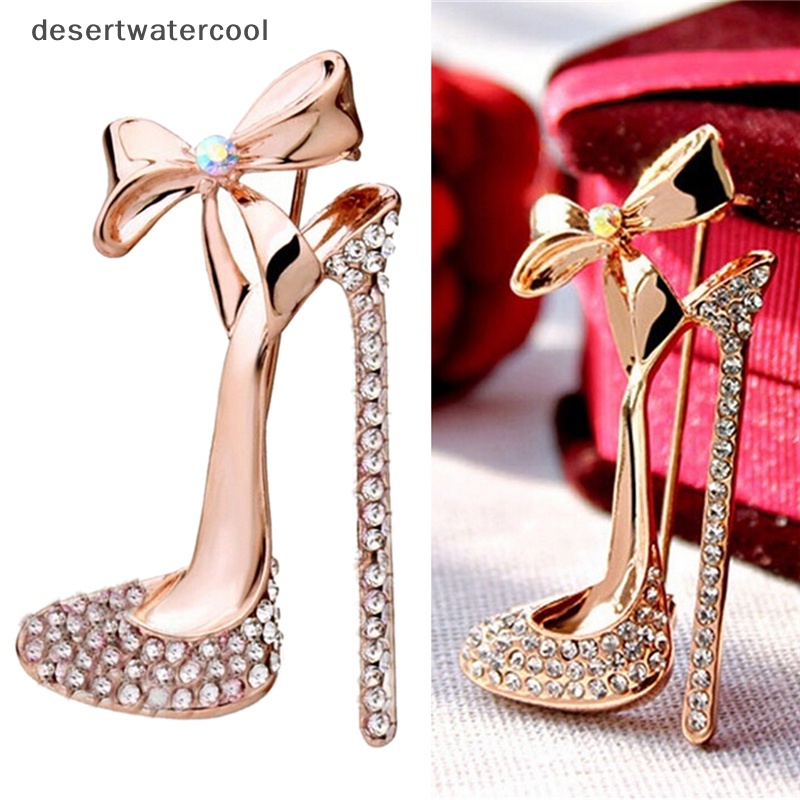Deid Berlapis Emas Sepatu Hak Tinggi Bros Pin Stunning Kristal Berlian Imitasi Perhiasan Hot Martijn