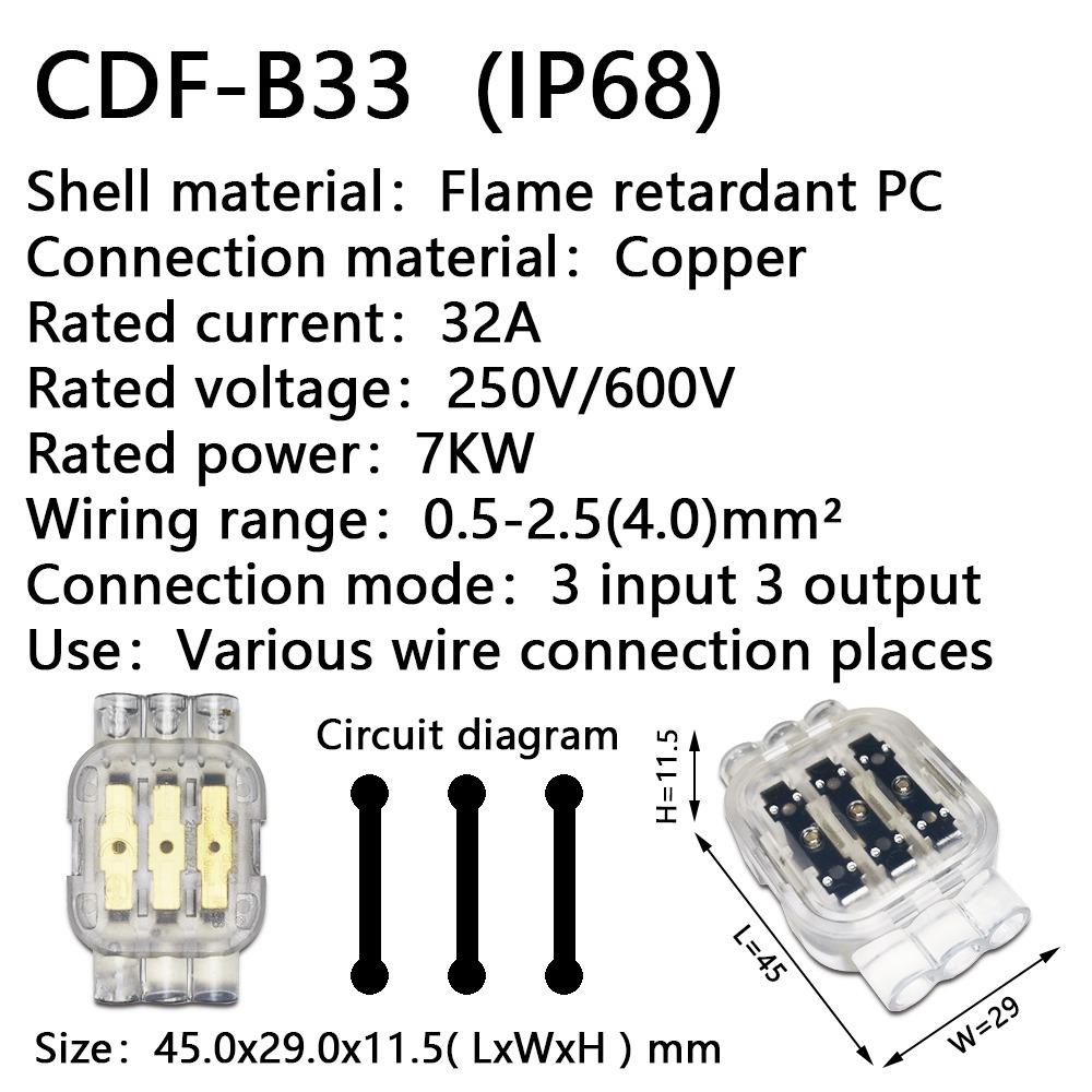 TOP Push In Terminal Outdoor Fast Direct Insertion CDF-B Sambungan Kawat Terminal Konduktor Connector