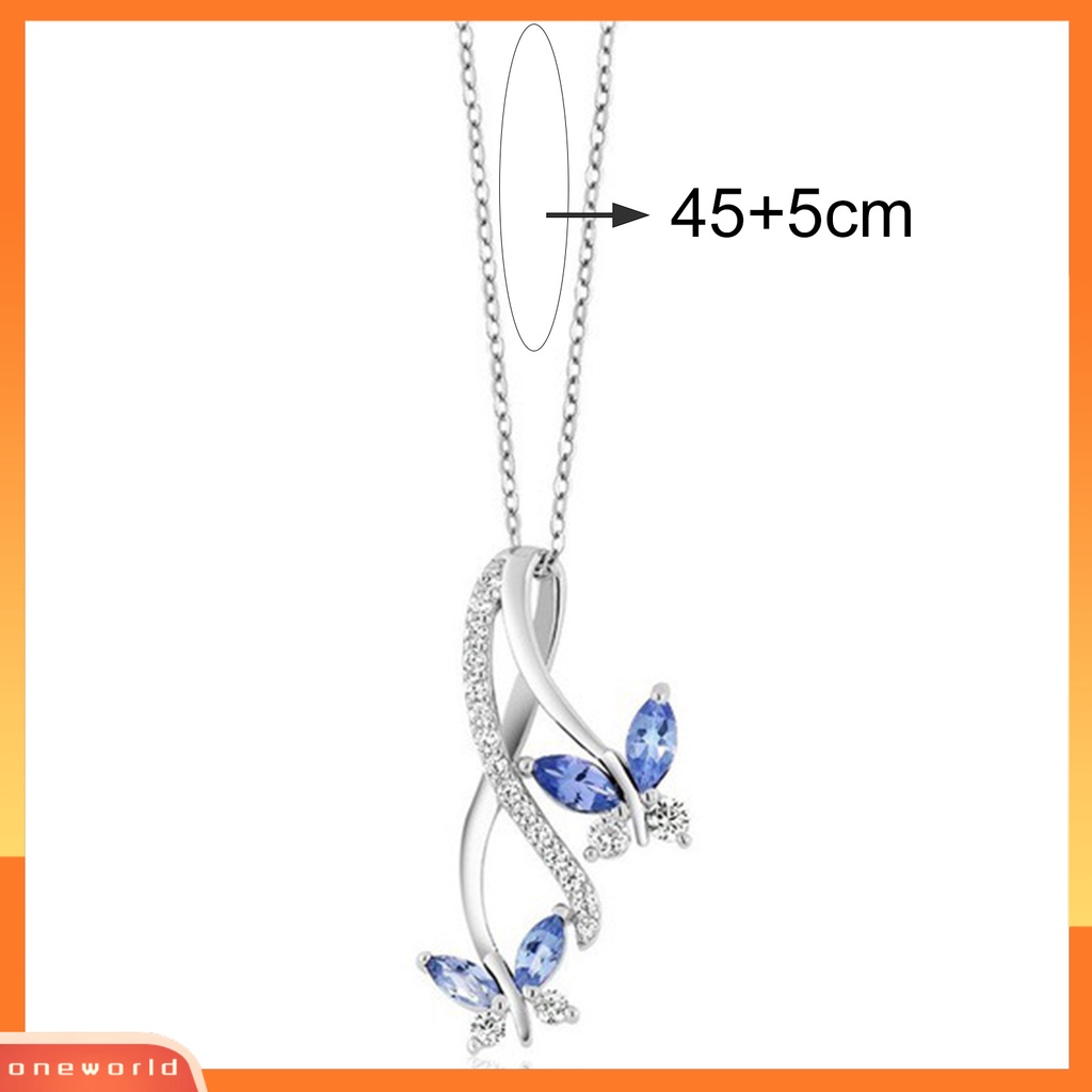 [ONE] Wanita Kalung Butterfly Biru Cubic zirconia Perhiasan Berkilau Electroplating Pendant Necklace Untuk Pernikahan