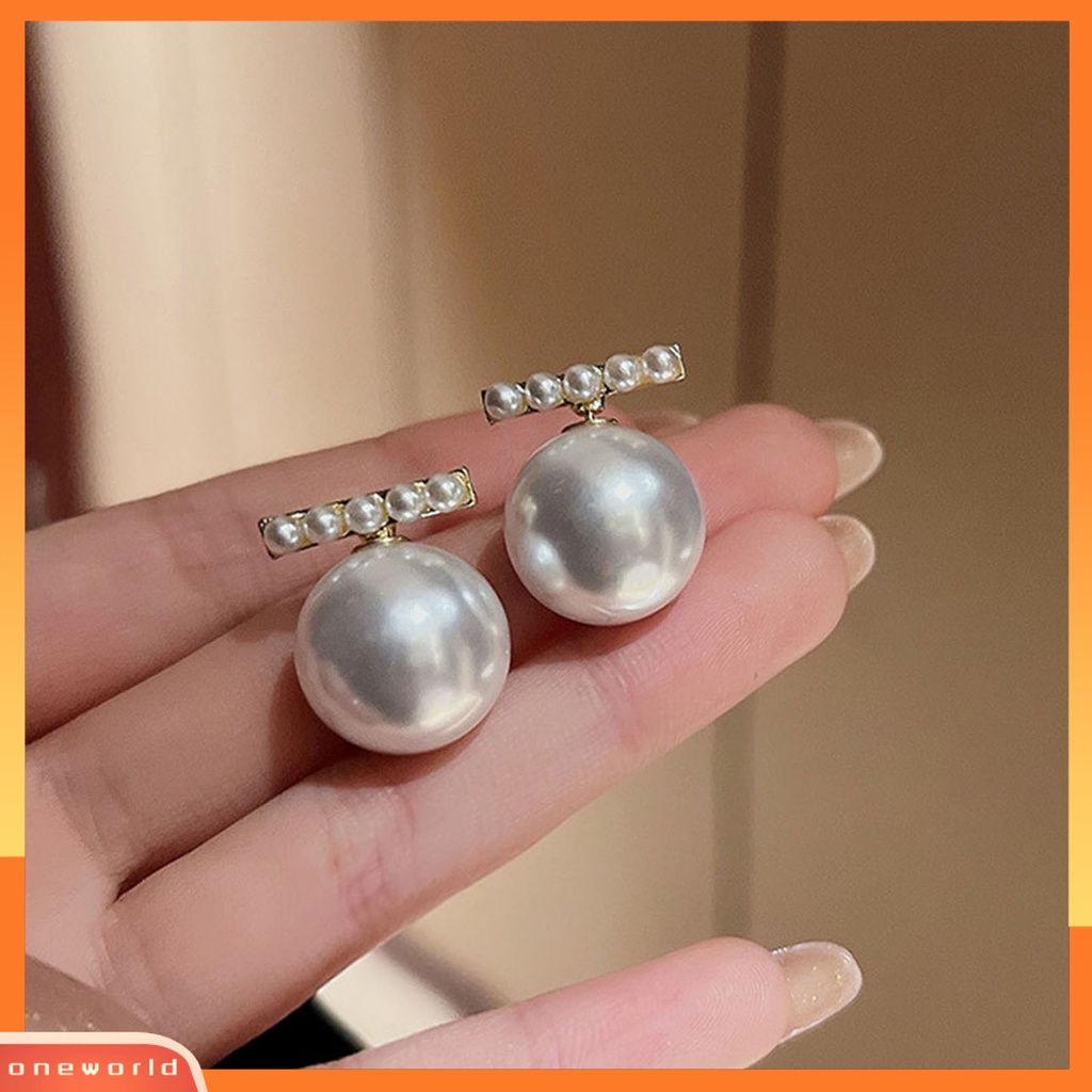 [ONE] 1pasang Ear Studs Gaya Perancis Elegan Dainty Hadiah Mulia Nonallergic High Gloss Faux Pearl Women Earrings Perhiasan Aksesoris