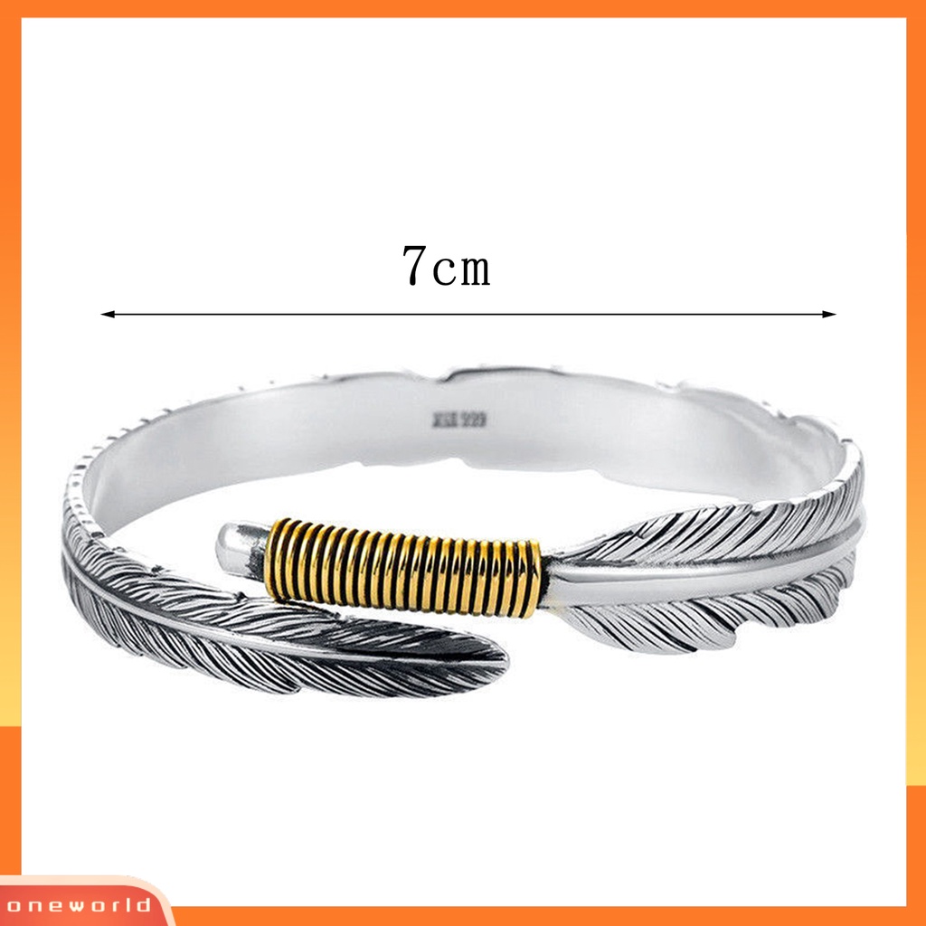 [ONE] Pembukaan Yang Dapat Disesuaikan Didesain Gelang Warna Perak Bulu Tidak Teratur Bangle Pria Gaya Retro Paduan Perhiasan Hadiah