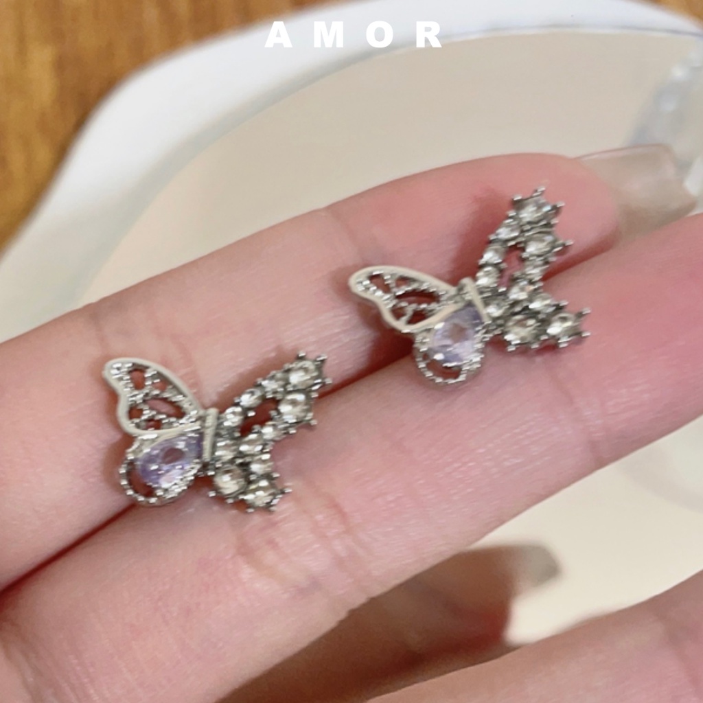 Anting Mewah Y2K Diamond Butterfly Purple Zircon2023Terbaru Unik