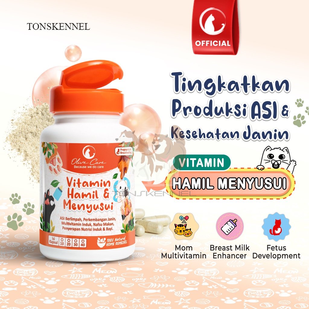 Olive Care Vitamin Kucing HAMIL &amp; MENYUSUI untuk Produksi Asi, Perkembangan Bayi, Multivitamin Induk Kucing dan Menjaga Nafsu Makan