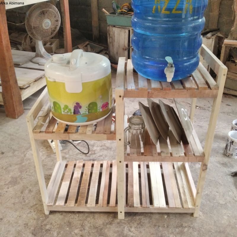 Rak dispenser air galon rice cooker serbaguna dapur kayu