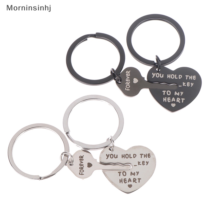 Mornin 1Set Stainless Steel Hadiah Kekasih Pernikahan Nikmat Pasangan Hatiku Gantungan Kunci Fashion Keyring Key Fob id