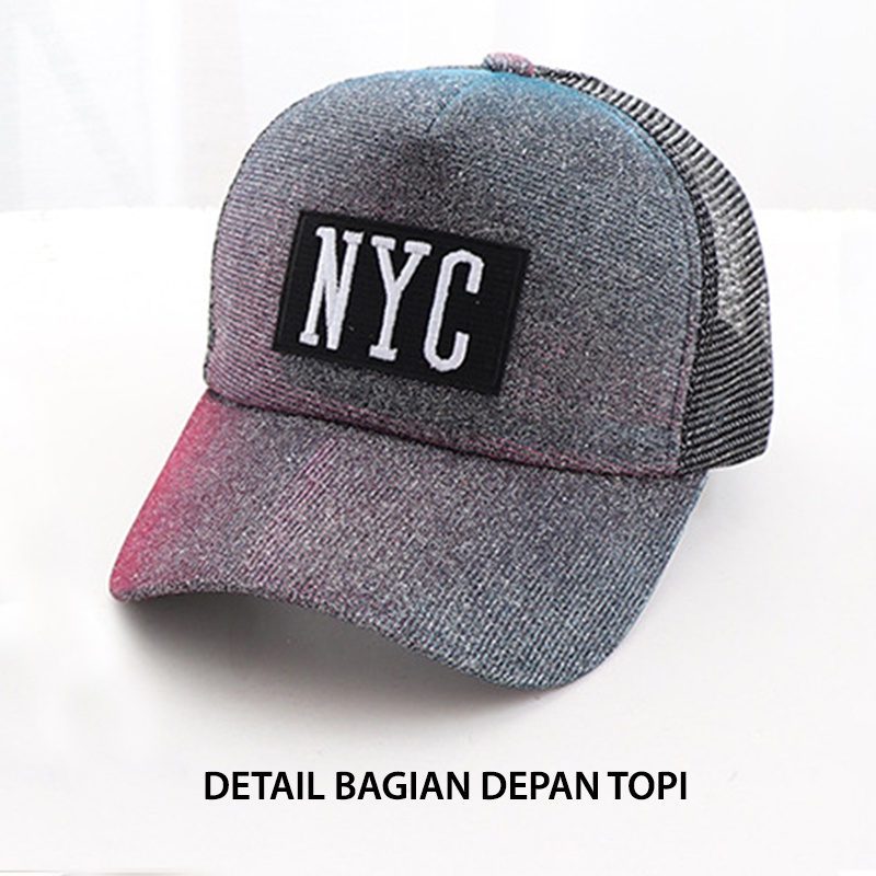 Topi Baseball Pria Wanita Distro Polos Logo NYC Kain Glitter Warna Trucker Hat Gaya Casual Import BSAS