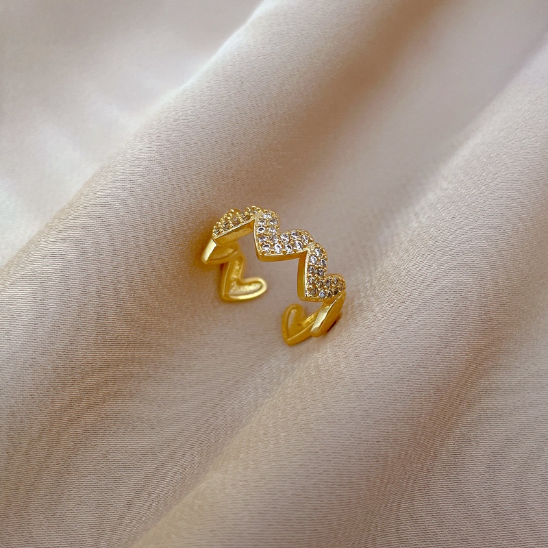 Xiaoboacc Fashion Wanita Berlapis Emas Geometris Terbuka Cincin Gadis Angin Dingin Berlian Jari Telunjuk Cincin