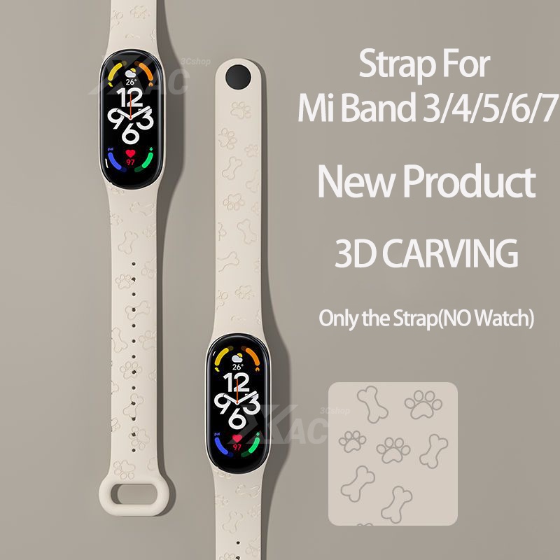 Strap For Xiaomi Mi Band 4 3 5 6 7 3D Laser Embossed Replaceable Wrist Strap Silicone bracelet For Xiaomi Band 7 6 5 4 Straps