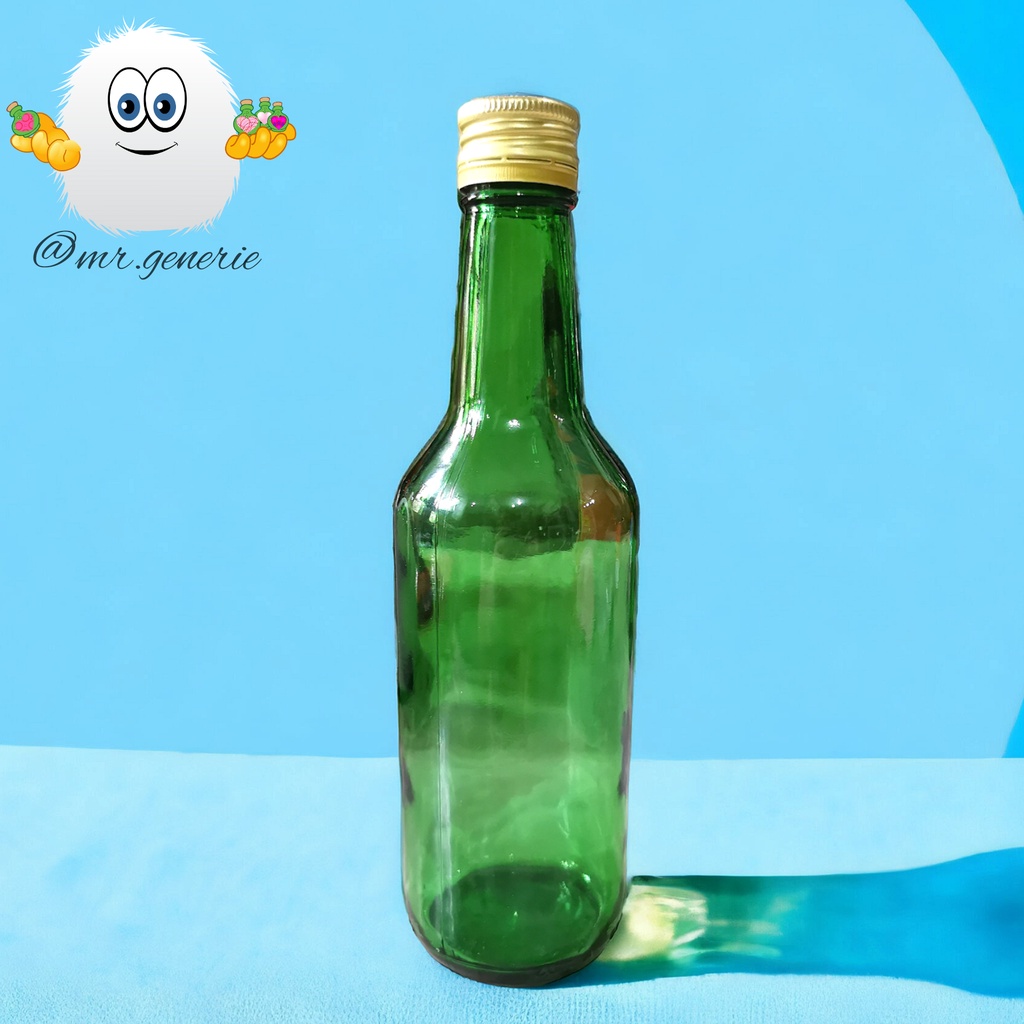 Mr.Generie 350mL Green Glass Bottle with Aluminium Lid / Botol Kaca Hijau 350 mL dengan tutup ulir a