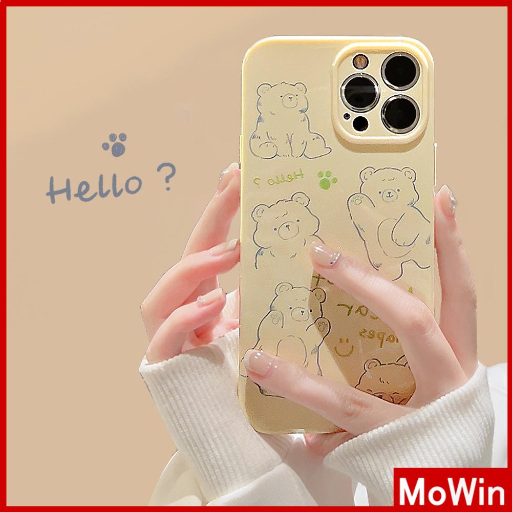 Case iPhone 14 Pro Max iPhone Case Cream Glossy Soft Case TPU Tahan Guncangan Kamera Case Perlindungan Beruang Sederhana Lucu Kompatibel dengan iPhone 13 Pro Max 12 Pro Max 11 Xr Xs Max 7 8Plus