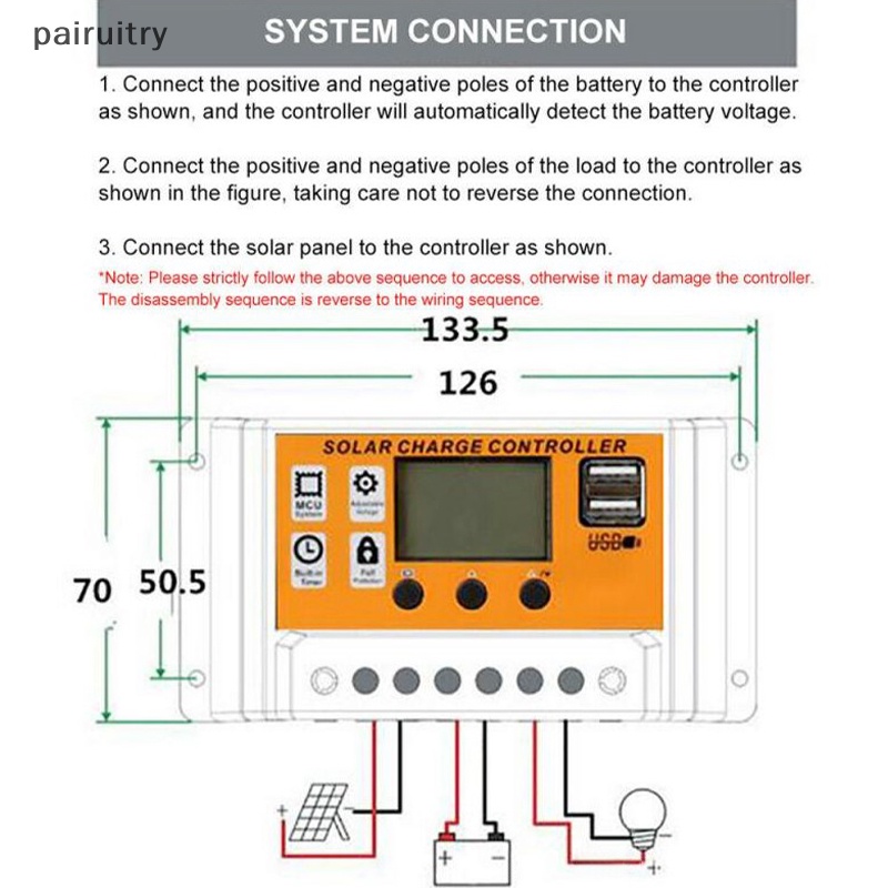 Prt LCD Solar Controller 12V /24V 30A 20A 10A Solar Charge Regulator PWM Charger LCD Display Dual USB 5V 2.5A Output MOS PRT