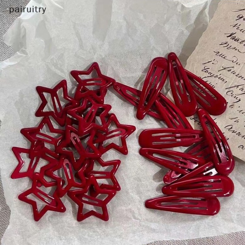 Prt 5pcs Bintang Merah Logam Snap Lucky Clip Hair Clips Gadis Jepit Rambut Barrettes Hair Jewelry Hairpin Hiasan Kepala Pesta PRT