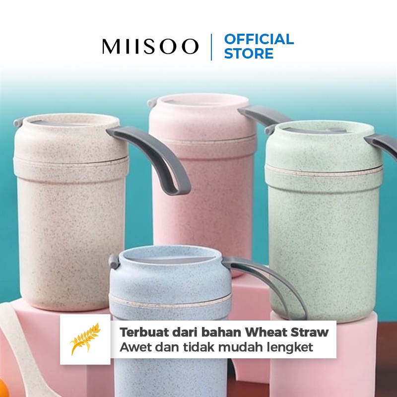 MIISOO Cangkir Sarapan Multifungsi Mangkuk Sup Jerami Gandum Piknik Portable 330ml TMT0018-2 Mangkok Sup Portable Cangkir Sarapan Soup Cup Anti Tumpah