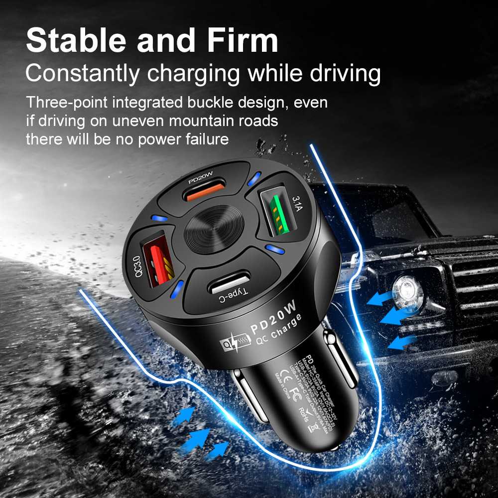 KIFIDAN Car Charger Mobil USB Type-C Quick Charging 4 Port 20W - KF20