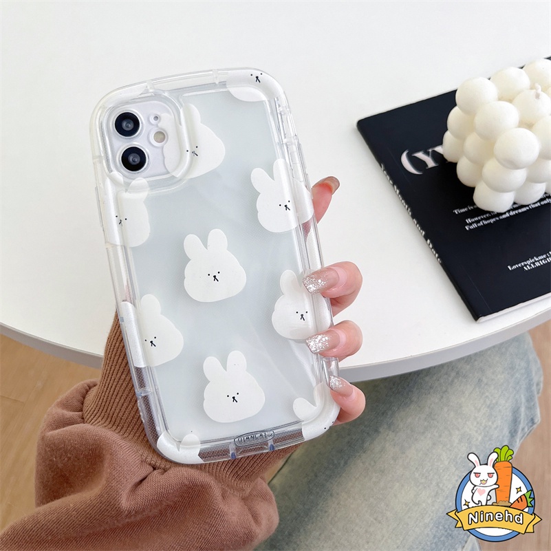 IPHONE Casing Kompatibel Untuk Iphone14 13 12 11 Pro Max X Xr Xs Max8 7 6 6s Plus Se2020Motif Lucu Kelinci Putih Airbag Telepon Case Bening Shockproof Soft Silicone Case Cover Pelindung