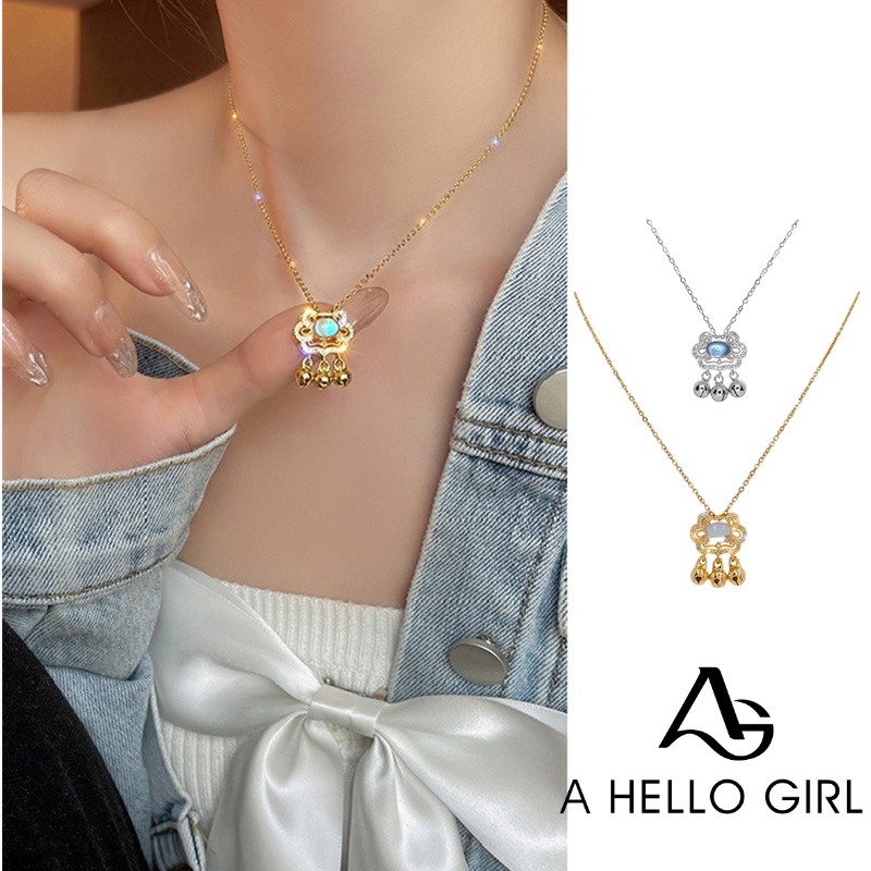 Ahellogirl Kalung Baru Perempuan Ins Gaya Niche Gaya Moonstone Hidup Panjang Lock Aman Berharap Klavikula Rantai Aksesoris