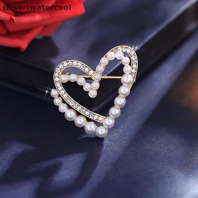 Deid Klasik Kristal Hati Mutiara Bros Pin Trendi Pakaian Gaun T-shirt Jantung Syal Bros Kristal Sutra Syal Gesper Bros Martijn